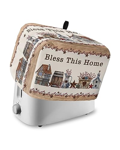 Country Star Toaster Cover 4 Slice, Large Kitchen Appliance Covers, Farmhouse Beige Wood Rustic Barn Toaster Oven Cover with Loop, Bread Machine Cover Polyester Dust Cover Protection