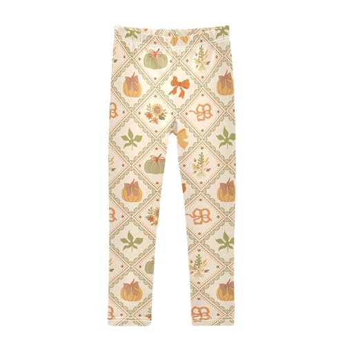 Bow and Pumpkin Girls Leggings,Workout Leggings for Girls Toddler Athletic Legging Size for 3-10T