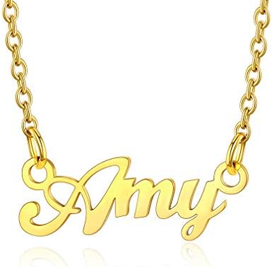Custom4U Custom Name Necklace,Personalised Nameplate Jewellery Gifts for Women Girl Mum,Silver/Gold/Black,with 16+2''/40+5cm Chain,(with Gift Box)