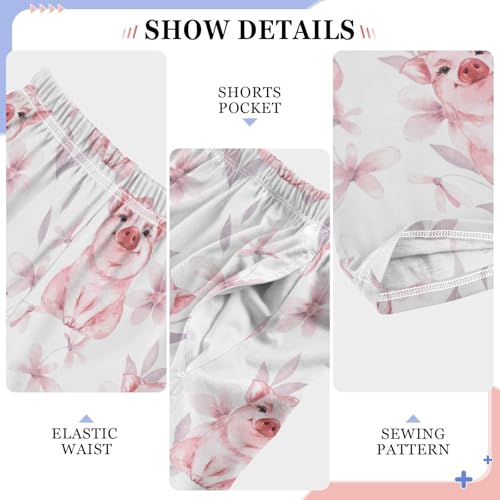 Piggy Pig Floral Boys Long Pants Soft Trousers Elastic Waist Kids Lounge Bottoms with Pockets S-XL4