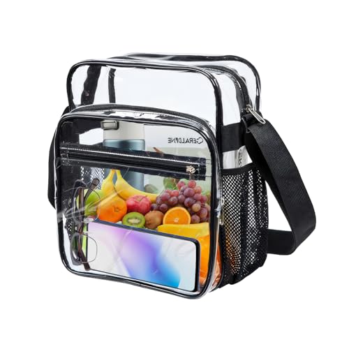 Tissting 26-50inch Adjustable Clear Bag Stadium Approved Clear Crossbody Messenger Shoulder Bag PVC Waterproof Visible,Large Capacity,Multiple Pockets,for Concerts, Sports Events