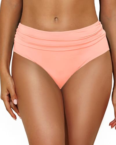 Image of Tempt Me Women Mid Rise Bikini Bottoms Full Coverage Swimsuit Ruched Scrunch Swim Bottom