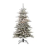 Puleo International Pre-Lit 4.5' Slim Flocked Aspen Fir Artificial Christmas Tree with 200 Lights, Green