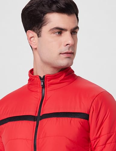Image of Qube By Fort Collins Men's Nylon Standard Length Regular Fit Quilted Bomber Jacket with Detachable Hood - Winter Warm, Insulated Lining, Ribbed Cuffs, and Stylish Design