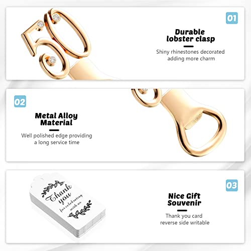 Baderke 50 Packs 50th Golden Bottle Opener Set 50th Birthday Party Favor Openers with Thank You Tags Organza Bags 50th Party Wedding Anniversaries Souvenirs Favors Decorations for Guests - Image 2