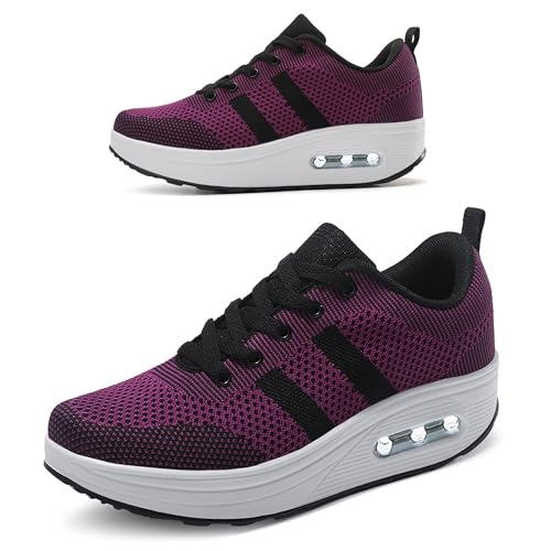 RUIDENG Platform Sneakers for Women Air Cushion | Walking Shoes Women Comfortable All Day | Thick Rocker Bottom