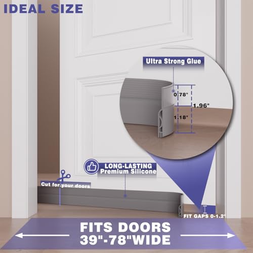 Pundin Butée de porte réglable, bande d'étanchéité en silicone, comble l'espace sous la porte, portes intérieures/extérieures (gris, 99,1 cm) – vue 7