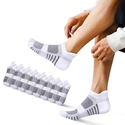 EKSHER Calcetines Deporte Hombre Calcetines Tobilleros Mujer Calcetines Antiampollas Calcetines Antideslizantes Mujer 8 Pares Calcetines Blancos Calcetines Algodon Mujer Calcetines Running Hombre