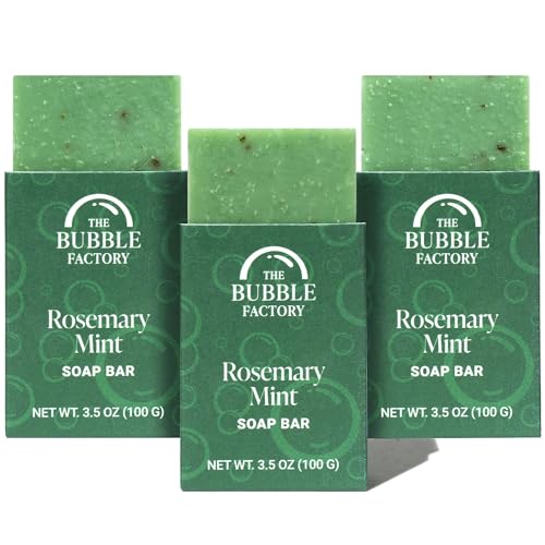 Image of Handmade Natural Bath & Body Soap Bar, Vegan, All-Natural, Palm Oil Free, Made in USA with Shea Butter + Essential Oils, Rosemary Mint, 3 Bars