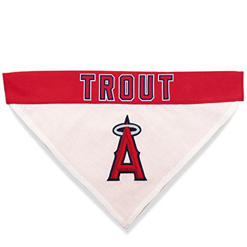 Image of MLBPA Reversible Dog Bandana - Mike Trout #27 Pet Bandana - MLB Los Angeles Angels Home & Away Bandanna, Small /Medium