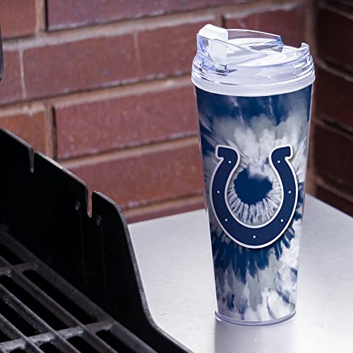 Image of Rico Industries NFL Football Glitter 24oz Acrylic Glitter Tumbler with Hinged Lid, Officially Licensed Double Wall Tumbler with Straw