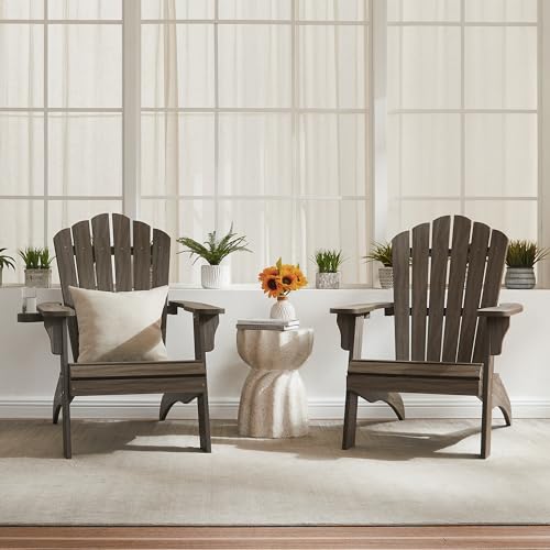 Image of Psilvam Adirondack Chairs Set of 2 with Cup Holder, Light Gray
