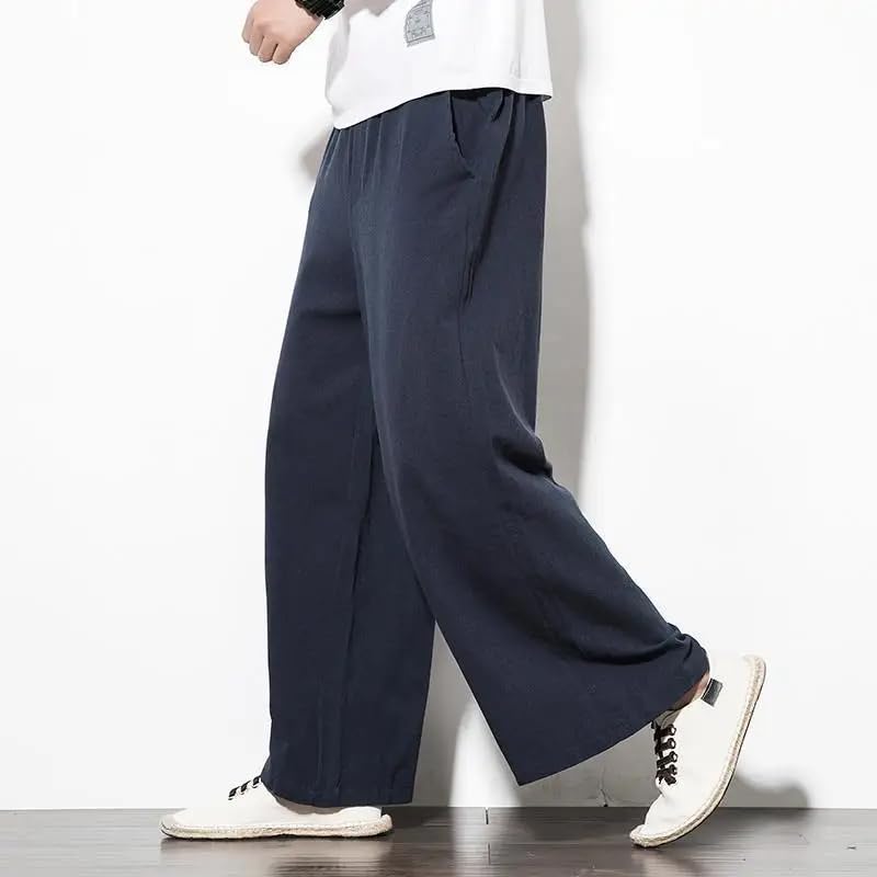 Chinese Style Men Spring Summer Loose Cotton Linen Wide-Leg Sports Straight Casual Pants4