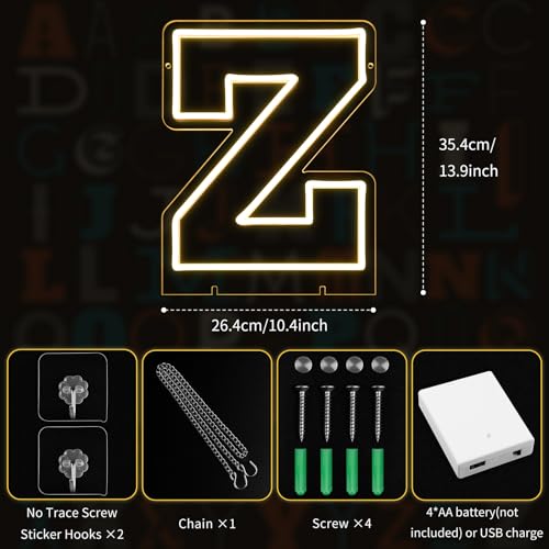 Image of Light Up Letters Z, Led Marquee Letter Lights Neon Sign, 13.9 inch Height Decorative Lighted Alphabet Number, Battery /USB Powered Led Letters Lights for Wedding, Birthday, Party, Christmas or Home Decor