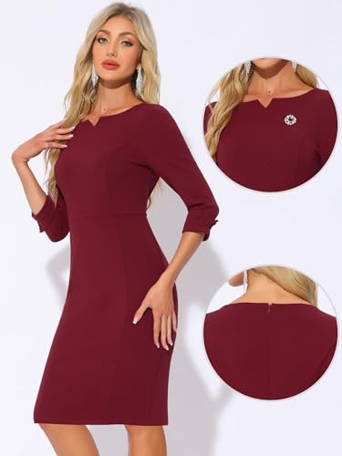 Image of Allegra K Work Dress for Women 3 /4 Sleeve Boat Neck Back Slit Sheath 2026 Professional Bodycon Business Casual Dresses
