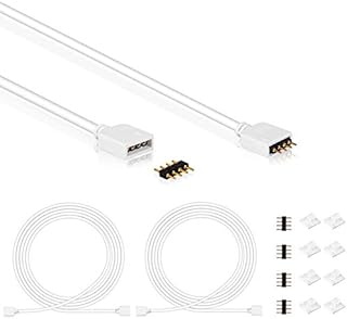 2 Pcs 2M 6.56ft LED Extension Cable - Light Strip Connector Extension Wire Solderless Strip Jumper Cables Cord Wire with 4 Pin Connector & Self-Adhesive Cable Clips Fit for 5050 3528 RGB Light Strip