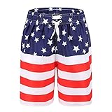 Aisyee Big Boys Swim Trunks Quick Dry Boards Shorts for Kids Beach Swim Shorts with Flag American Si