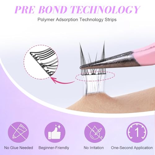 Image of MAYCREATE 90 Pcs Self Adhesive Fake Eyelashes Cat Spirit Eye Lashes for Women 12 /14mm Fairy Eyelash Cluster, Press On Pre Glue Lash Clusters with Tweezers - Black