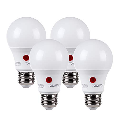TORCHSTAR Dusk to Dawn Light Bulbs Outdoor, Sensor A19 LED Light Bulb, Auto on/Off Photocell Automatic for Outdoor Lighting, UL FCC DOE, 5000K, Pack of 4 by TORCHSTAR - Used condition - US$10.77
