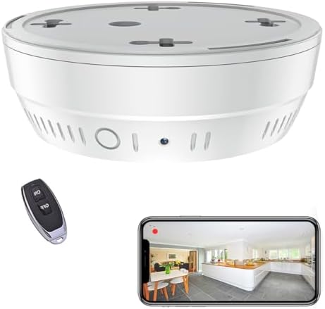 Lizvie Smoke Detector Hidden Camera, 10000mAh 24/7 Loop Surveillance, 1080P HD Night Vision with Remote Control Indoor Spy Camera for Home/Office Safety.