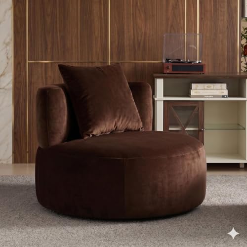 Image of Modern Curved White Sofa Couch with Plush Pillows - 4 Seater Upholstered Living Room Sofa | Contemporary Minimalist Design for Home, Office & Lounge. (Brown L1)