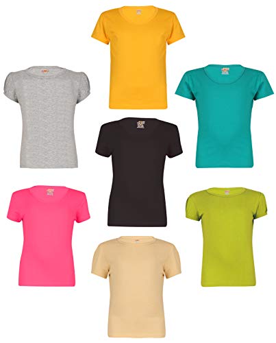 Image of SINI MINI Sinimini Girls Half Sleeve Cotton Round Neck Tshirt with bio wash (Pack of 7).