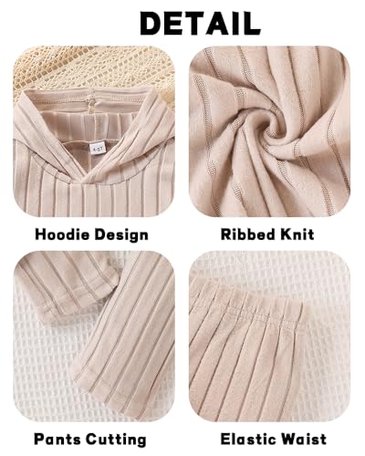 Image of Toddler Kid Girls Clothes Ribbed Color Block Long Sleeve Hoodie Sweatsuit Set Fall Outfits