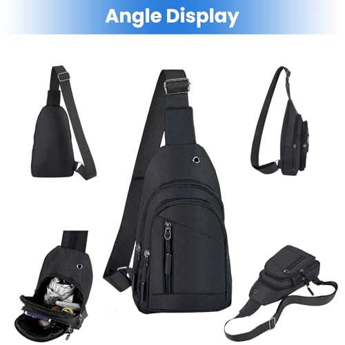 Crossbody Small Sling Bag for Women Men,Casual Lightweight Chest Pack Gym Athletic Backpack Multi Used Zipper Shoulder Daypack for Travel,Shopping,Hiking,Walking,Running,Biking,Black - Image 6