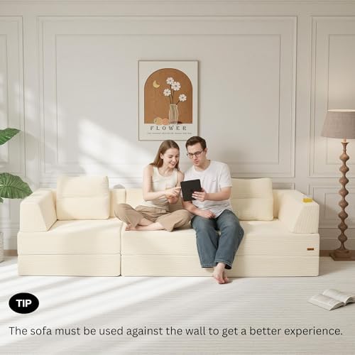 Image of COMAX Futon Sofa Bed, Convertible Sofa Bed, Folding Boneless Couches | Boneless Couch for living room, Fold Out Small Foldable Loveseat Floor Sleeper Mattress Lounge Space‑Saving, 3 Seater 106 inch
