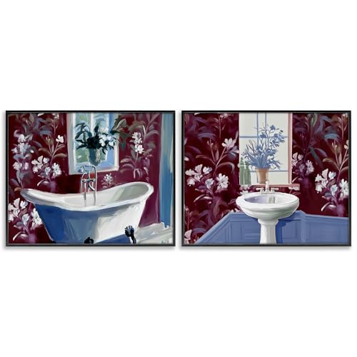 Bathroom Salon Floral Still Life, 16 x 20 Inch Framed Giclée Print Set