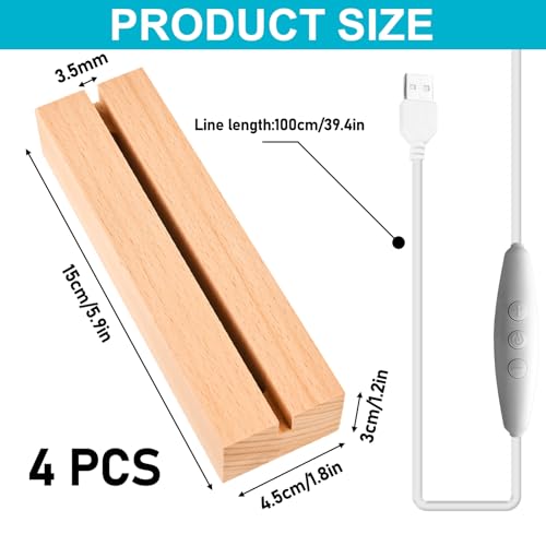 4 Stück Led Sockel Holzsockel: Led Lichtsockel, Rechteckige LED Holzaufsteller, Warme Farbe USB Led Display Basis Für DIY Acrylplatte, Decorative Ornament, Harz Kunst, Kristallglasplatte