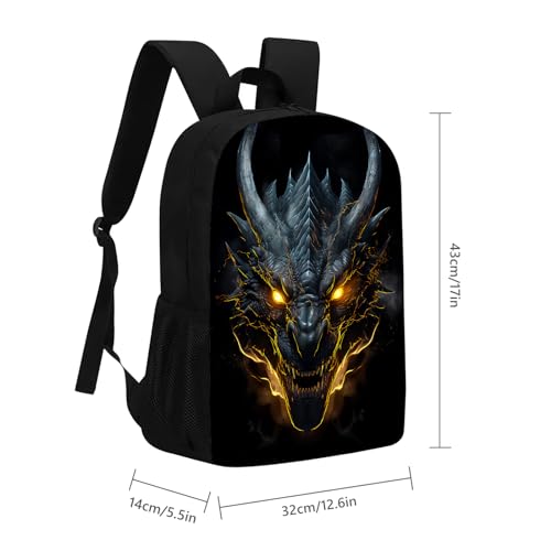 Huke Dragon Backpack for Kids Boys Girls, Cool Black Gold Lightning Backpack for School & Travel, 17 Inch Big Children Monster Backpack, Elementary Middle High College Student Bookbag2