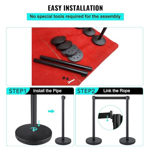 Image of 6 PCs Stanchions with Retractable Belts - Heavy Duty Crowd Control Barriers with Weighted Rubber Base, 6.5FT Retractable Belt Stanchions for Crowd Control Barriers