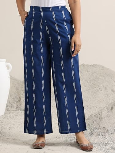 Image of Libas Blue Woven Design cotton blend Straight Kurta set for Women | daily wear suit