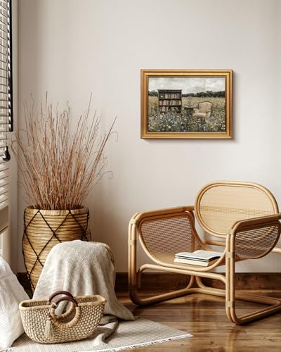 Image of VIYYIEA Vintage Gold Framed Wall Art for Living Room, Books Canvas Prints Home Decor, Fantasy Painting Picture, Bedroom Wall Decor Gifts for Friends or Family -【The Garden of Spirit】-(16L x 12W)