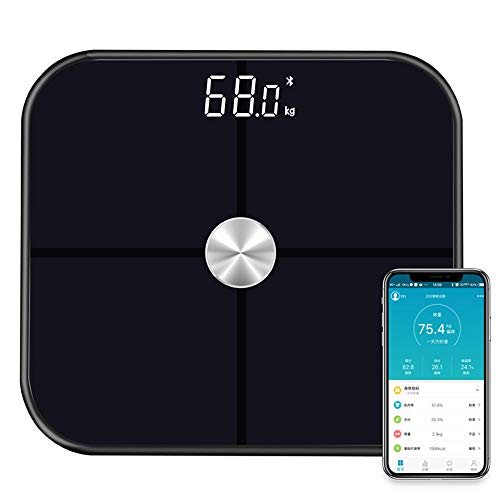 Preisvergleich Produktbild DSYYF Bluetooth Badezimmer Digitalwaage Körperfettwaage Smart Body Composition Analyzer Gesundheitsmonitor 396 lbs / 180kg,Schwarz
