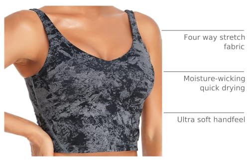 Image of Oalka Sports Bra Womens Longline Padded Crop Yoga Tank Tops | Built in Bras, Workout, Athletic, Fitness, Super Soft, Comfort, Cropped Top, Removable Pads, Heart Neckline For Women