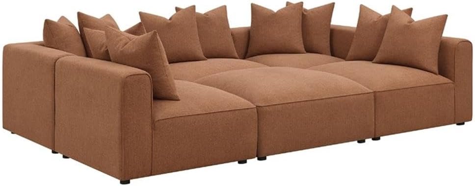 Pemberly Row 6-Piece Modular Sectional Sofa, 115.5L x 154W x 27.5H in, Polyester Blend, Terracotta Brown, Includes Ottoman & 10 Pillows, Wide Track Arms, Customizable Design for Living Room or Lounge