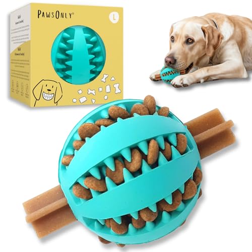 PawsOnly | Futterball für Hunde | Hundespielzeug Intelligenz | Groß Blau | Denkspiele & Beschäftigung gegen Langeweile | Leckerli Ball aus Naturkautschuk | Befüllbarer Snackball | BPA-frei | Zahnball