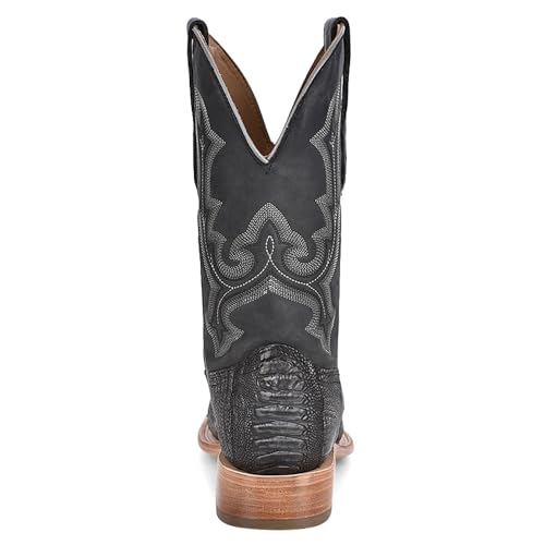 CORRAL MEN'S BLACK OSTRICH LEG EMBROIDERY WIDE SQ. TOE RODEO COLLECTION, LEATHER WITH RUBBER INSERT SOLE, WESTERN A42914