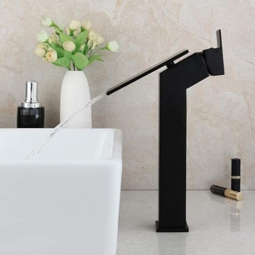蛇口黒洗面器シンクミキサー滝浴室の蛇口ソリッドブラスブラックデッキマウントタップ