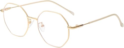 WHHJM Gafas de bloqueo de luz azul de polígono para mujeres y hombres, gafas de marco de metal retro octágono cuadrado sin receta disponible en Yaxa Colombia