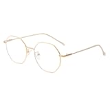 JOVAKIT Polygon Blue Light Blocking Glasses for Women Men Vintage Octagon Square Non-prescription Metal Eyeglasses