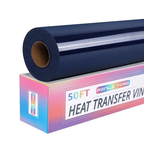 RENLITONG Navy Iron on Vinyl 12Inch by 50ft Roll Heat Transfer Vinyl for T-Shirt Navy HTV Rolls for All Cutter Machine - Easy to Cut & Weed for Heat Transfer Design
