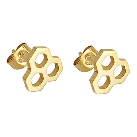 Jeni-Sely Stainless Steel Tiny Hexagon Honeycomb Bee Hive Post Stud Earrings (gold) Cover