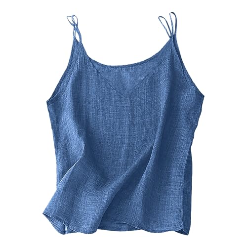 Cocila Camisola de verano para mujer, algod贸n y lino, con cuello en V tirantes finos, estilo sexy moderno Polos De Mujer Top Satinado Con Lazo Camiseta Naranja Verano Strappy Tops For Women Uk