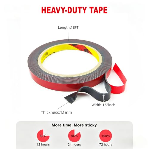 Image of Double Sided Tape Heavy Duty, Strong Adhesive vhb 5952 Mounting Tape 1 /2 IN x 18 FT, Waterproof Foam Tape for Automotive Trim, Indoor & Outdoor, Poster, Walls, LED Strips, Home Office and Car Decor