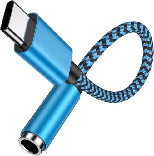 FodLop イヤホン 変換アダプタ Type-C（オス） to Aux 3.5mm（メス）タイプc イヤホンジャック 変換 iphone15/16シリーズ対応 3極/4極 イヤホンオーディオ変換 DAC搭載 HIFI音質 高耐久ケーブル 音楽鑑賞/音量調節/マイク通話 iPhone 16 / 16 Pro/iPad pro/Galaxy S25/S24 Ultra などに適応（blue）のサムネイル