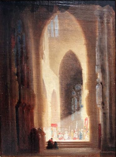 Poster église avec procession Carl Spitzweg tableau décoration murale 60x90cm