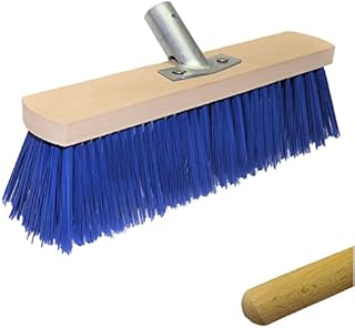 Cotarba Garden Sweeping Brush Outdoor Broom 12" Stiff Hard Sweeping Brush With Handle Yard Garden Decking Outdoor Garden Patio Sweeper Stiff Heavy Duty Hard Brush Broom PCV Bristles Blue Brush